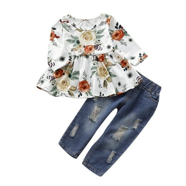Children's Floral Print Long Sleeve Top & Pants Set