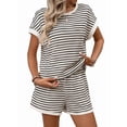 thumbnail image 3 of Women'S Summer 2 Piece Sets Striped Short Sleeve T Shirts and Shorts Loungewear Matching Set Color M, 3 of 9