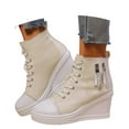 thumbnail image 3 of Casual Wedge Sneakers for Women Fashion Comfort Athletic Walking Shoes Women's Platform Comfortable On Lace Up Heel Everyday For Stylish Solid Color Side Zipper Design, 3 of 9