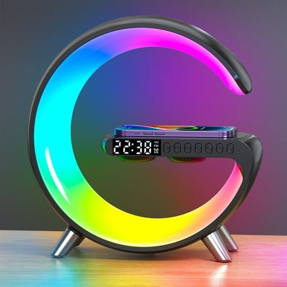 15W Wireless Charger 6IN1 Alarm Clock App Control RGB Atmosphere Night Light Bluetooth Speaker Station For Iphone android
