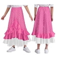 thumbnail image 5 of inlzdz Girls Polka Dot Ruffle Ballroom Skirts Spanish Long Skirt for Flamenco Belly Dance Performance Hot Pink 8, 5 of 6