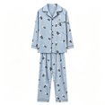 thumbnail image 4 of Akmaiox Mens Pajamas Set Cotton 2 Piece Long Sleeve Lapel Button Down Shirt Elastic Waist Pants Casual Loose Lounge Sleepwear Sets, 4 of 5