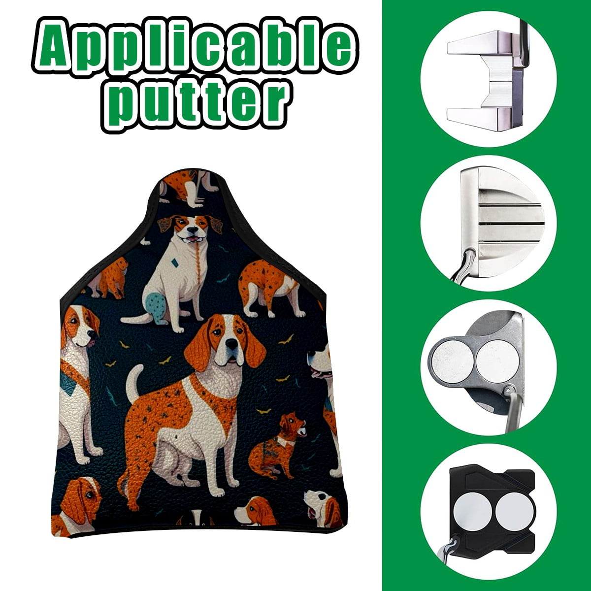 Golf Mallet Putter Cover Premium Leather Golf Putter Head Cover with Magnetic Closure, Golf Cover for Men and Women Puppy Pattern