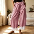 thumbnail image 2 of Sewkxo Womens Lace Trim Gingham Barrel Pants Wide Leg Elastic Drawstring Waist Lounge Pants Plaid Trousers with Pockets,Red 2XL, 2 of 5