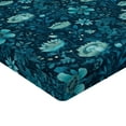 thumbnail image 4 of Ambesonne Aquatic Floral Fitted Sheet, Dreamy Night Flowers, Full Size, Petrol Blue Dark Teal, 4 of 5