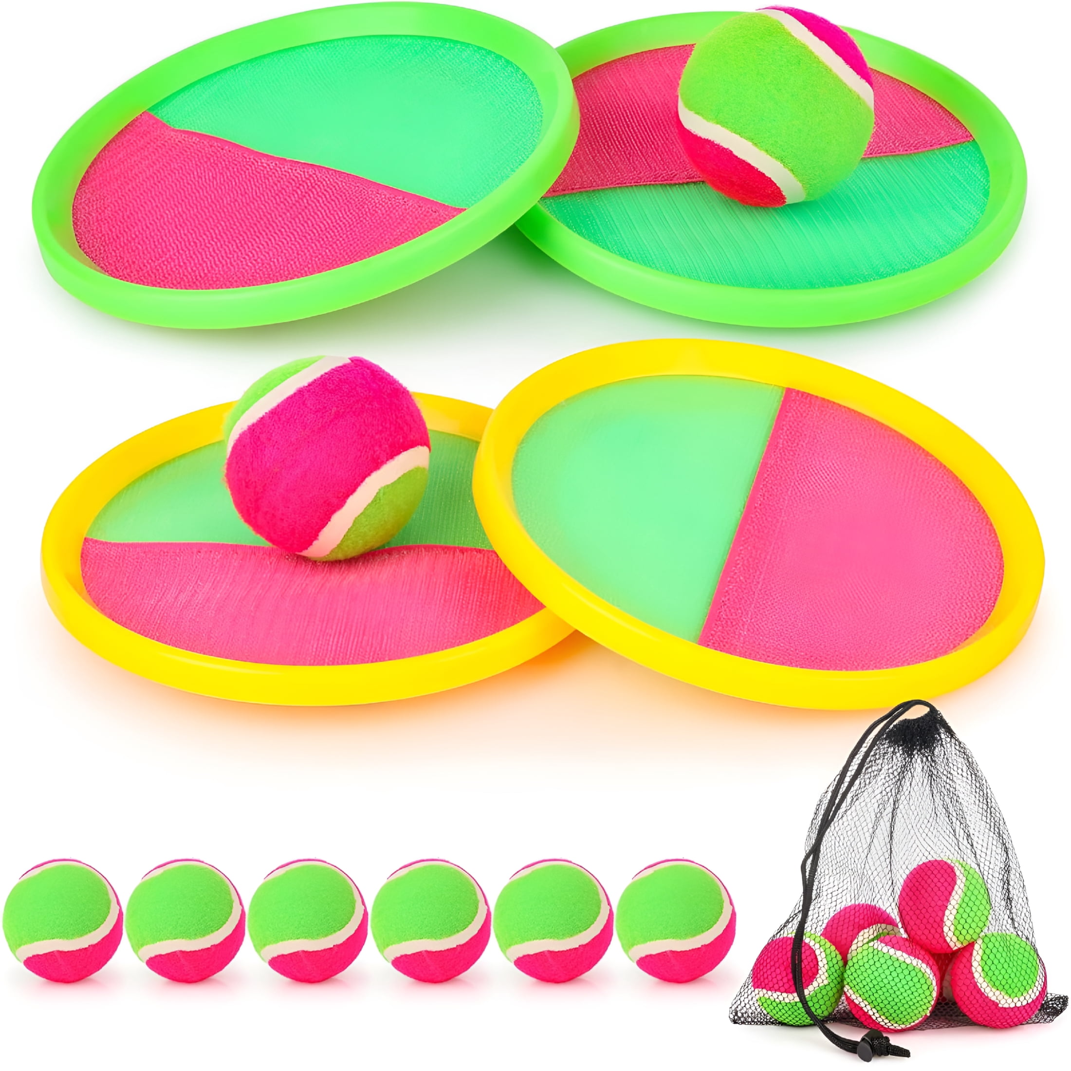 BESTSKY Toss and Catch Ball Set Catch Game Toys with 4 Paddles 6 Balls and 1 Storage Bag,Ball Sports Toys for Kids and Adults Family School Outdoor Games,Beach Playground Yard Games Supplies