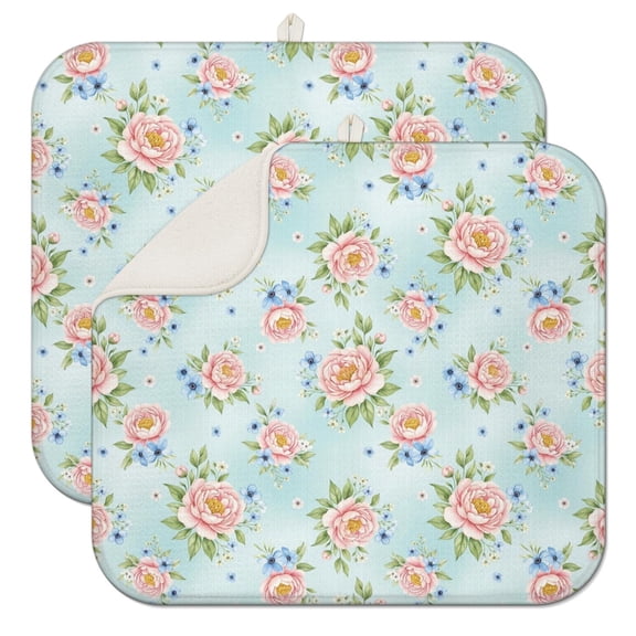 Pioneer Flower Floral Print Pattern Kitchen Dish Drying Mat 1 Pack, Ultra Absorbent Microfiber Drainer Mat, 16"x18"