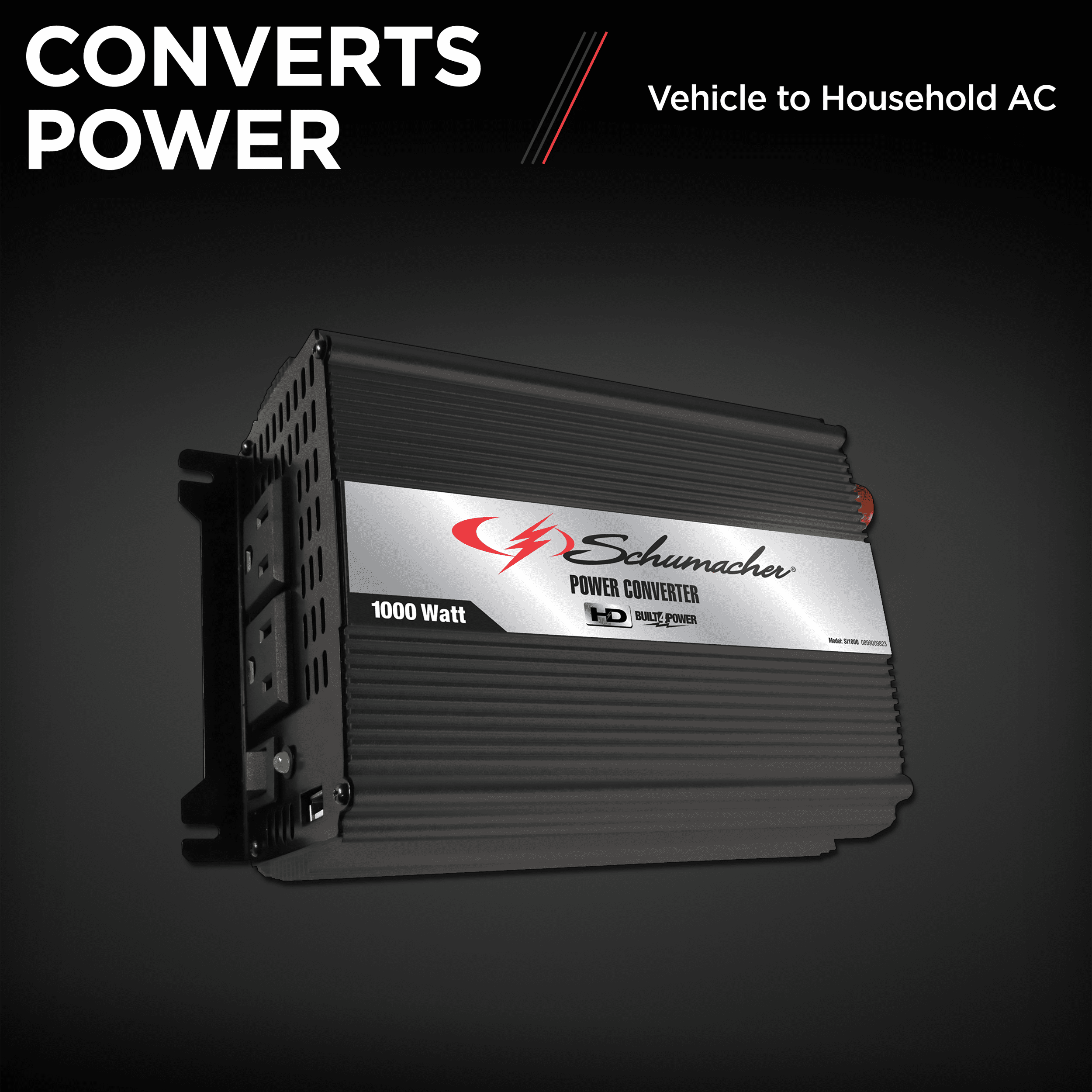 Schumacher Electric 1000 Continuous/2000 Peak Watt DC-to-AC Converter, 120V AC Outlets, USB, Modified Sine Wave, 12V Auto/Marine Batteries, SI1000
