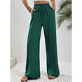 thumbnail image 4 of Defitshape Women's Wide Leg Pants Lounge Casual Trousers Long Casual Elastic Waist High Waisted Fall Palazzo Pants Dark Green Large, 4 of 4