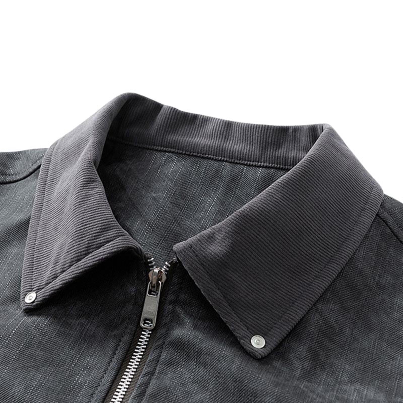 M-4X Big & Tall Mens PU-Leather Jackets with Pockets Plus Size Vintage Coats Trendy Long Sleeve Zip Up Collared Solid Motorcycle Outerwear Jacket