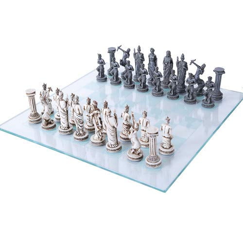 Pacific Giftware Greek Mythology Chess Set with Glass Board