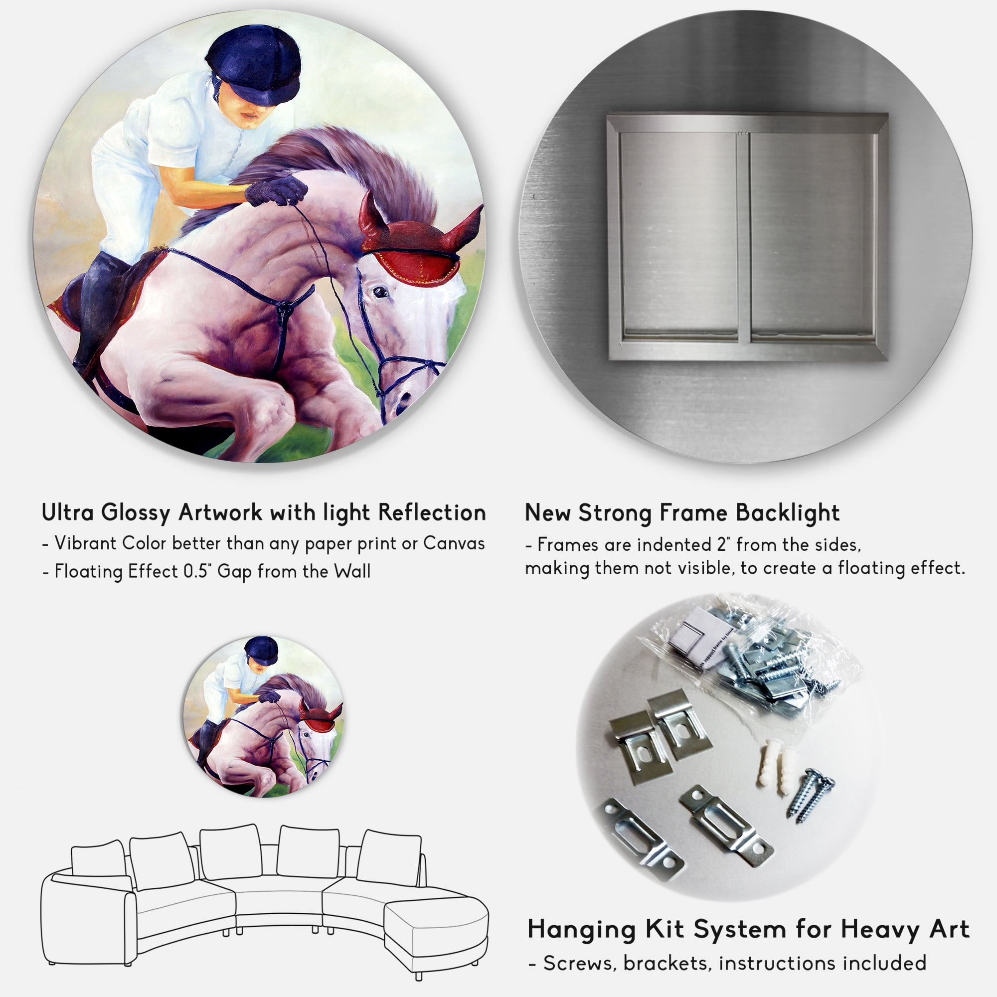 Designart 'Jockey On Galoping Pink Horse' Farmhouse Circle Metal Wall Art 11x11 - Disc of 11