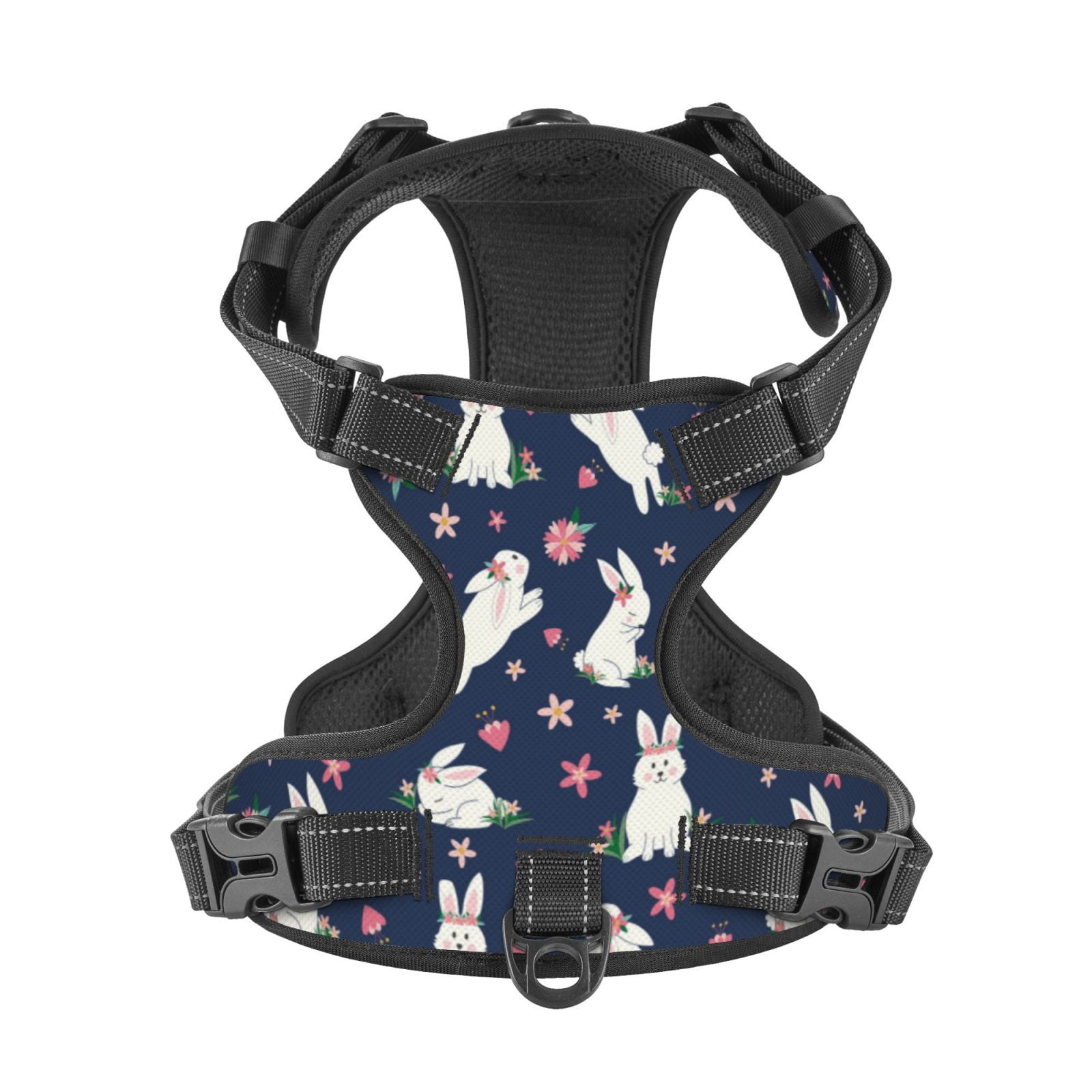 Kdxio Rabbit And Flower Print No Pull Dog Harness Adjustable Reflective Oxford Easy Control Medium Large Dog Harness for Training and Everyday-Small