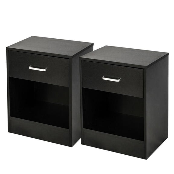 Nightstand Set of 2, 2-Tier Side Table with Drawer and Storage Shelf, Bedside Table End Table, Modern Night Stand for Bedroom, Home Office