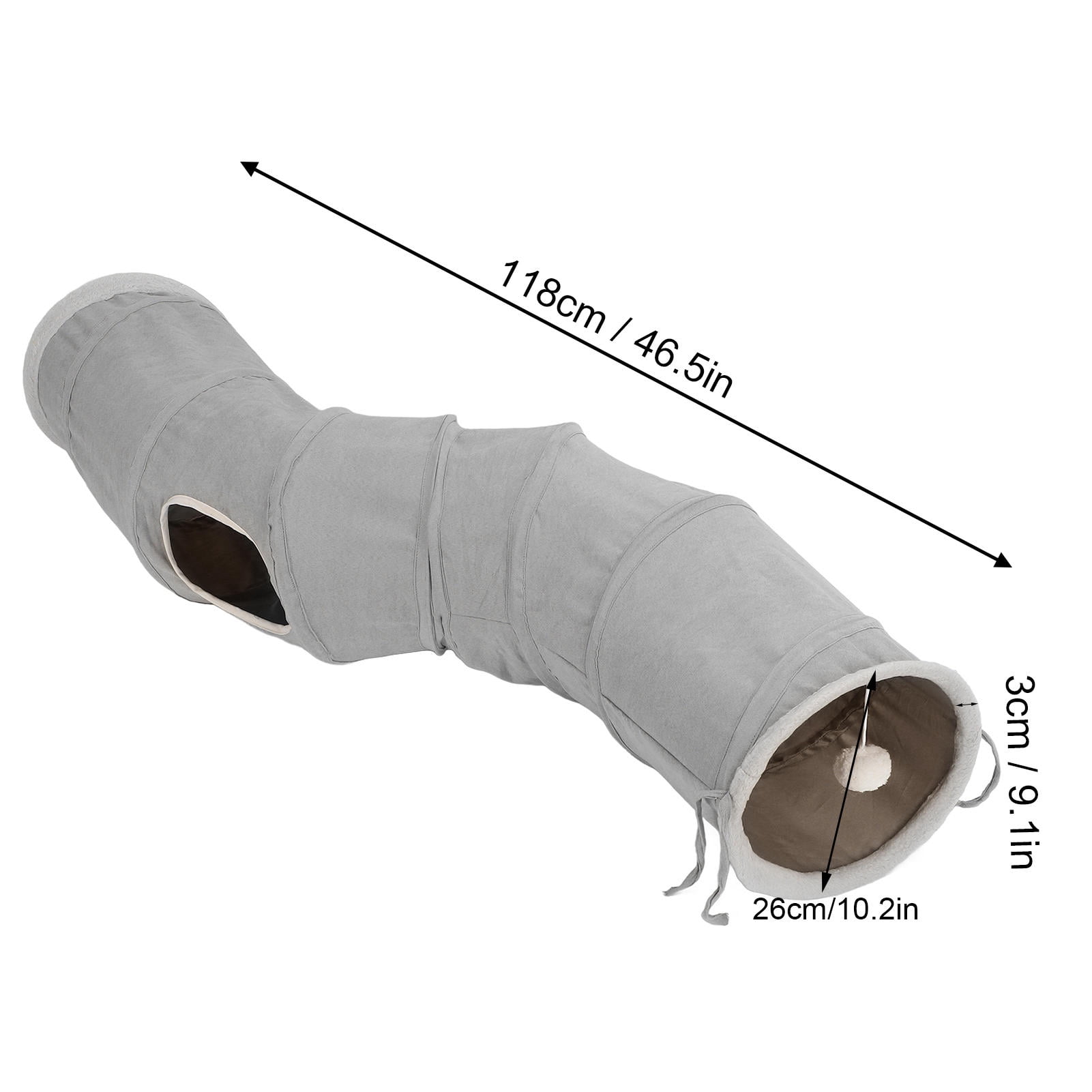 BIMZUC Foldable S-Shaped Cat Tunnel Play Tube Toy with Hanging Ball for Rabbits, Kittens, Puppies (11.4 in / 29 cm)
