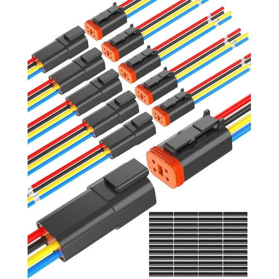4 Pin DT Connectors Waterproof, 4 Wire Connector 16 AWG Automotive Electrical Connector, 4 Pin Connectors Male and Female Wire with Heat Shrink Tubing for Car Truck Boat, 6 Kits