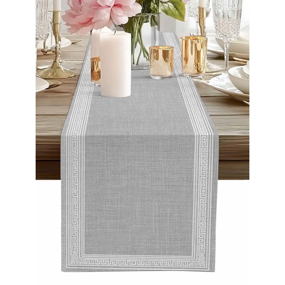 Table Runner Grey Linen Key Design Table Runners Geometric Back Print Cotton Linen Dresser Scarf Kitchen Dining Table Decor for Home Dinner Party Decor 13x36 Inch