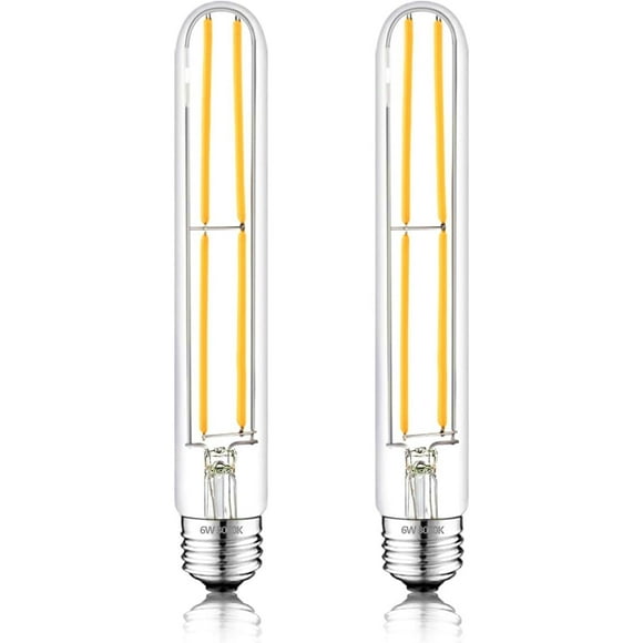 Zhenhe7.3 Inch E26 Led Bulb 60 Watt Dimmable,3000K Warm White Edison Bulbs,6W Tubular T10 Long Clear Glass Light Bulb For Rustic Pendant,Industrial Pipe,Wall Sconces,Chandeliers(2 Pack)