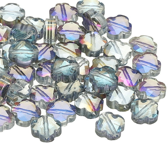 Glass Beads, 50 Pcs 8mm Shamrock Charm Transparent Crystal Glass Beads Clear Jewelry Making Supplies for Bracelets DIY Crafts, Light Purple
