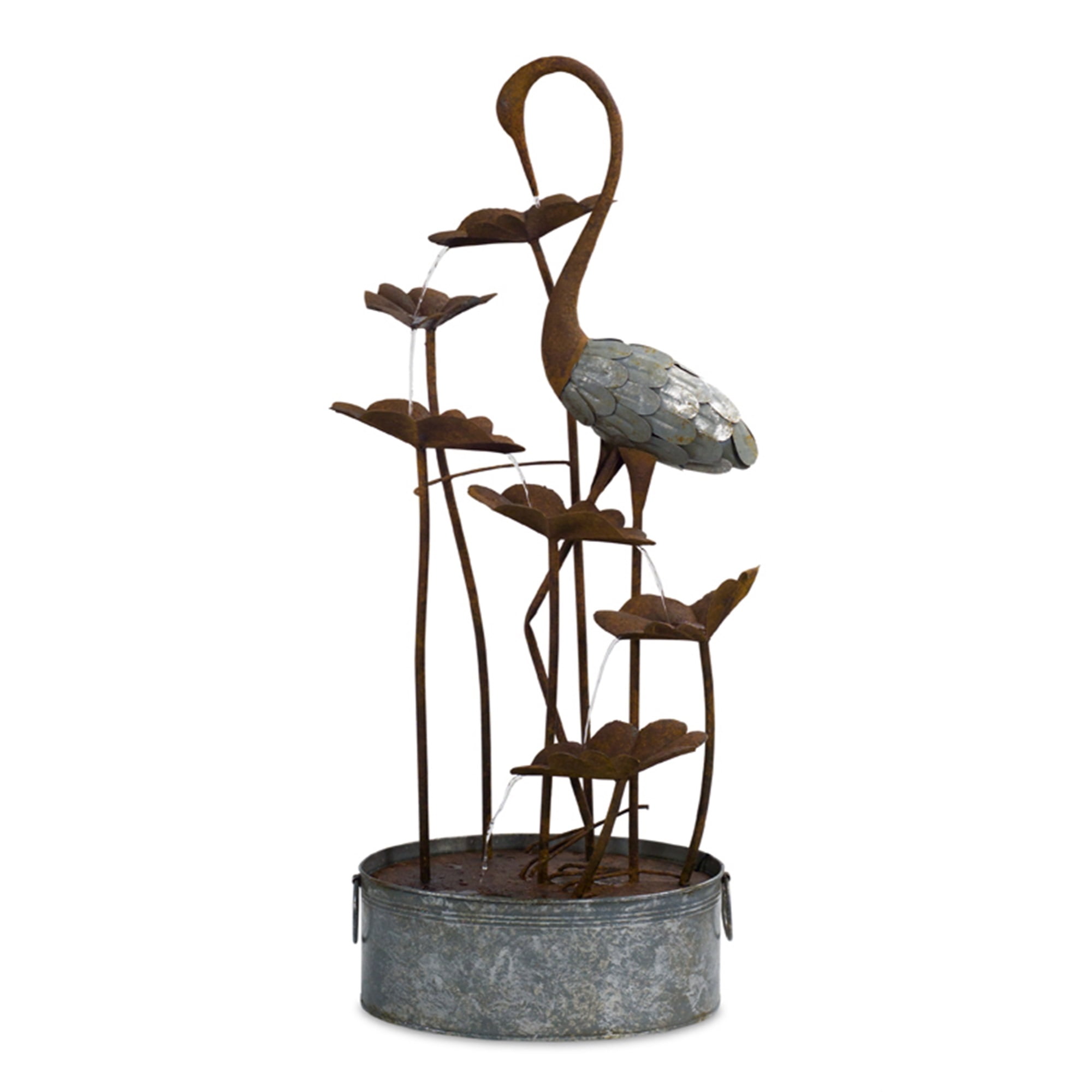 Crane/Lily Pad Fountain 50"H Metal