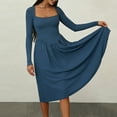 thumbnail image 4 of Htigea Womens Square Neck Midi Dress Long Sleeve Drop Waist A-Line Dress Elegant Evening Wedding Guest Dresses Blue M, 4 of 5