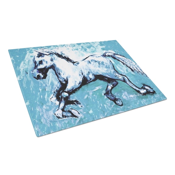 Caroline's Treasures Shadow the Horse in blue Glass Cutting Board Large Size