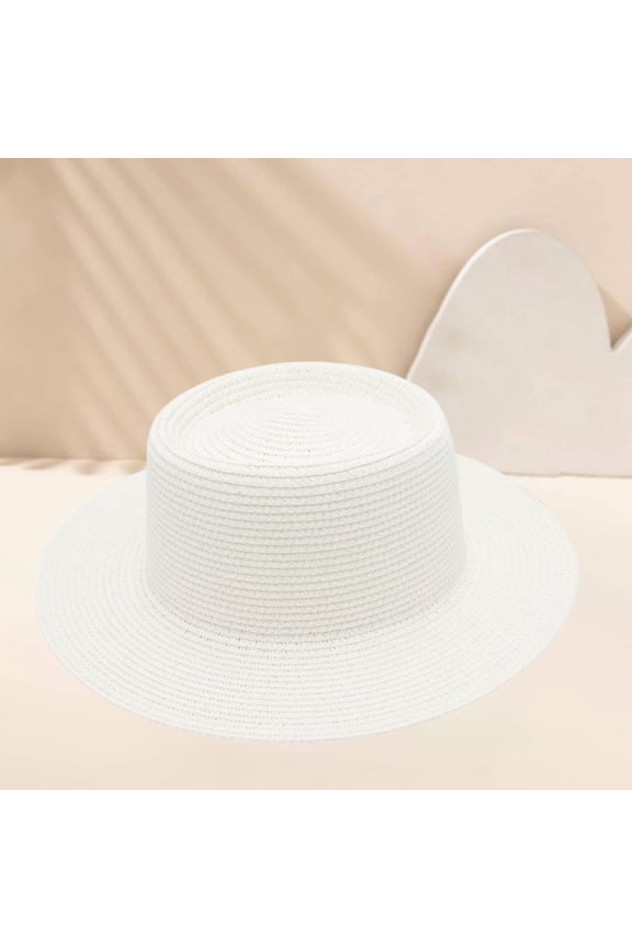 Dome French Top Hat, Classic Straw Boater Hat for Women, Elegant Wedding Ceremony Hat with Grosgrain Ribbon, Summer Garden Party and Church Hat-White