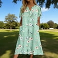 thumbnail image 1 of TaTaai Women's Floral Print V-Neck Short Sleeve Midi Dress with Tie Cuff Detail and Side Pockets Casual Fashion Lightweight Flowy Dress for Spring Summer Daily Vacation Outings Gift, 1 of 7