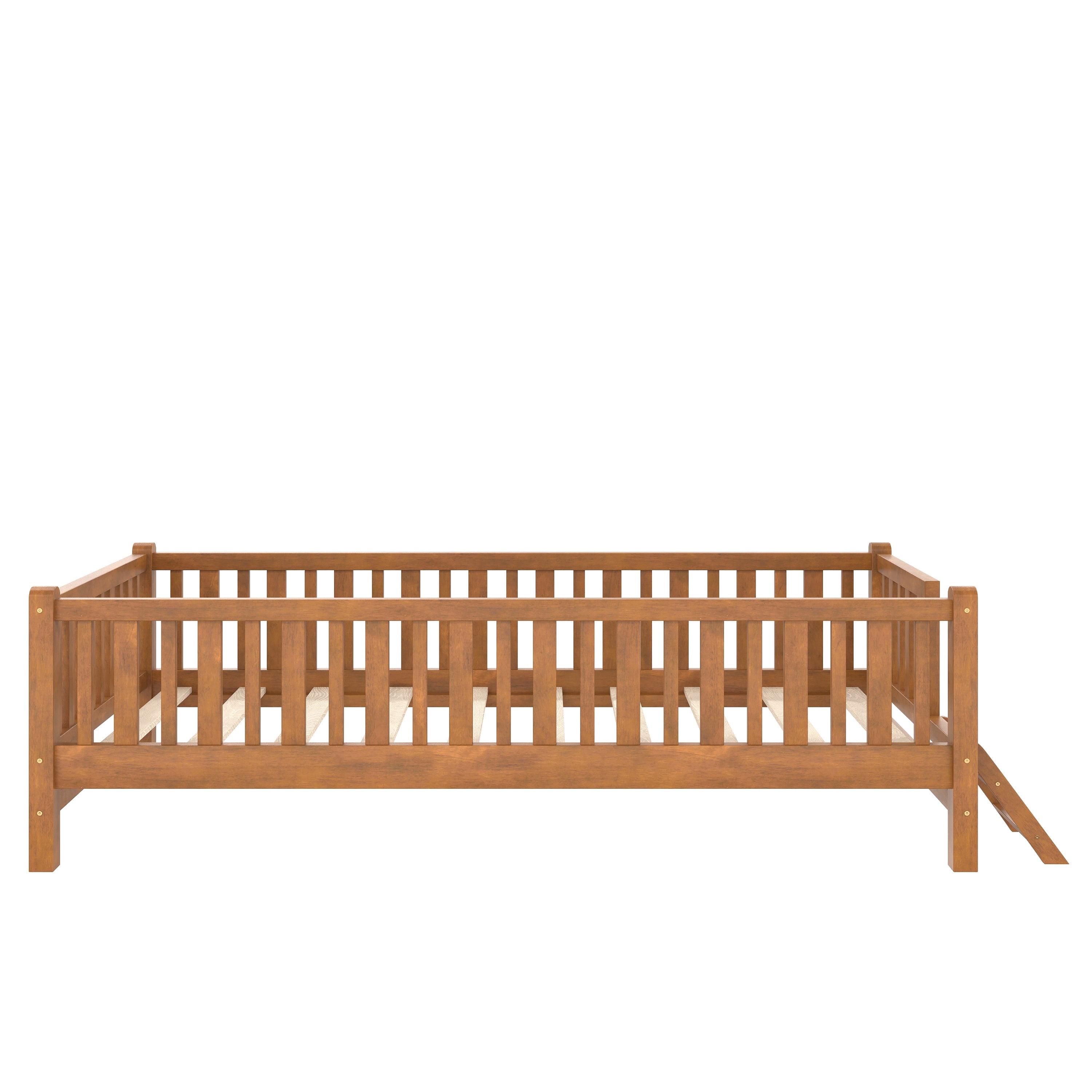 MODERNLUXE Twin Size Platform Bed with Guardrails, Walnut