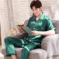 thumbnail image 2 of Pijamas de seda de imitación para hombre, pantalones de verano de manga corta, pantalones de hombre para estar en casa, primavera, seda de hielo, dos piezas, 2 of 5