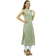 thumbnail image 2 of Phagun Women's Printed Cotton Tunic Sleeveless Green Kurta Front Cut Kurti-6, 2 of 9