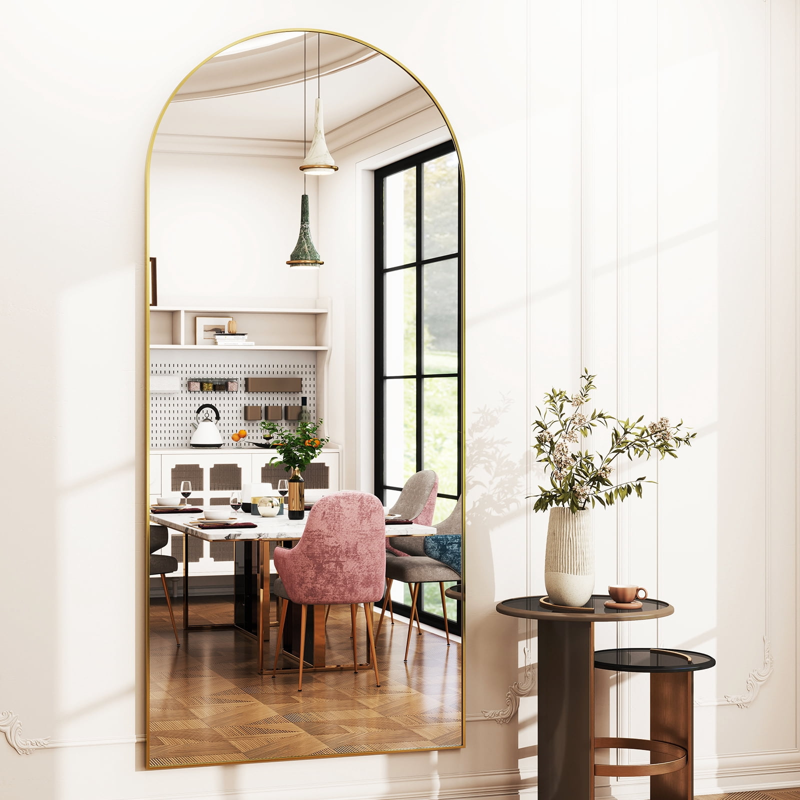 Anyrose 71"x30" Arched Full Length Mirror Floor Mirror Wall-Mounted Leaning Mirror, Gold