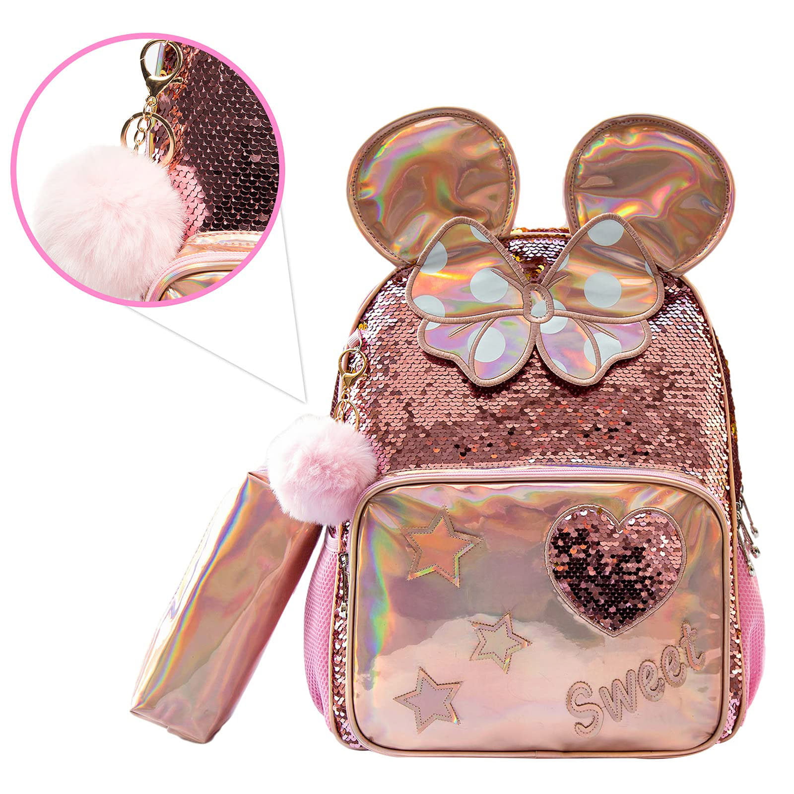 lvyH Women Girls 3 in 1 Rolling Backpack Sequins Backpacks with