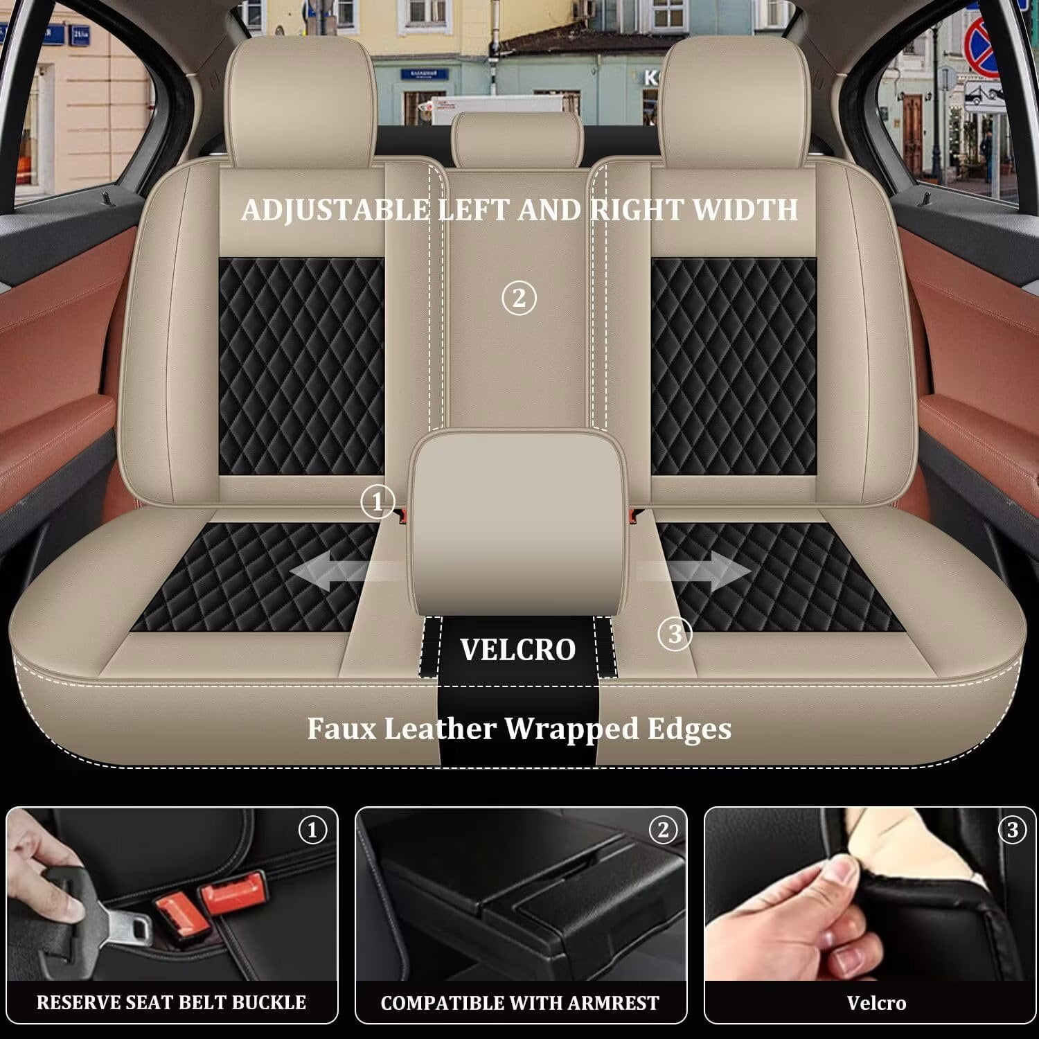 DIKSOAKR Car Seat Covers Full Set Fit for Toyota Tacoma 2016-2024: 5 Seat Auto Interior Accessories, Faux Leather Waterproof Car Seat Cushions Vehical Cover (Black&Beige)