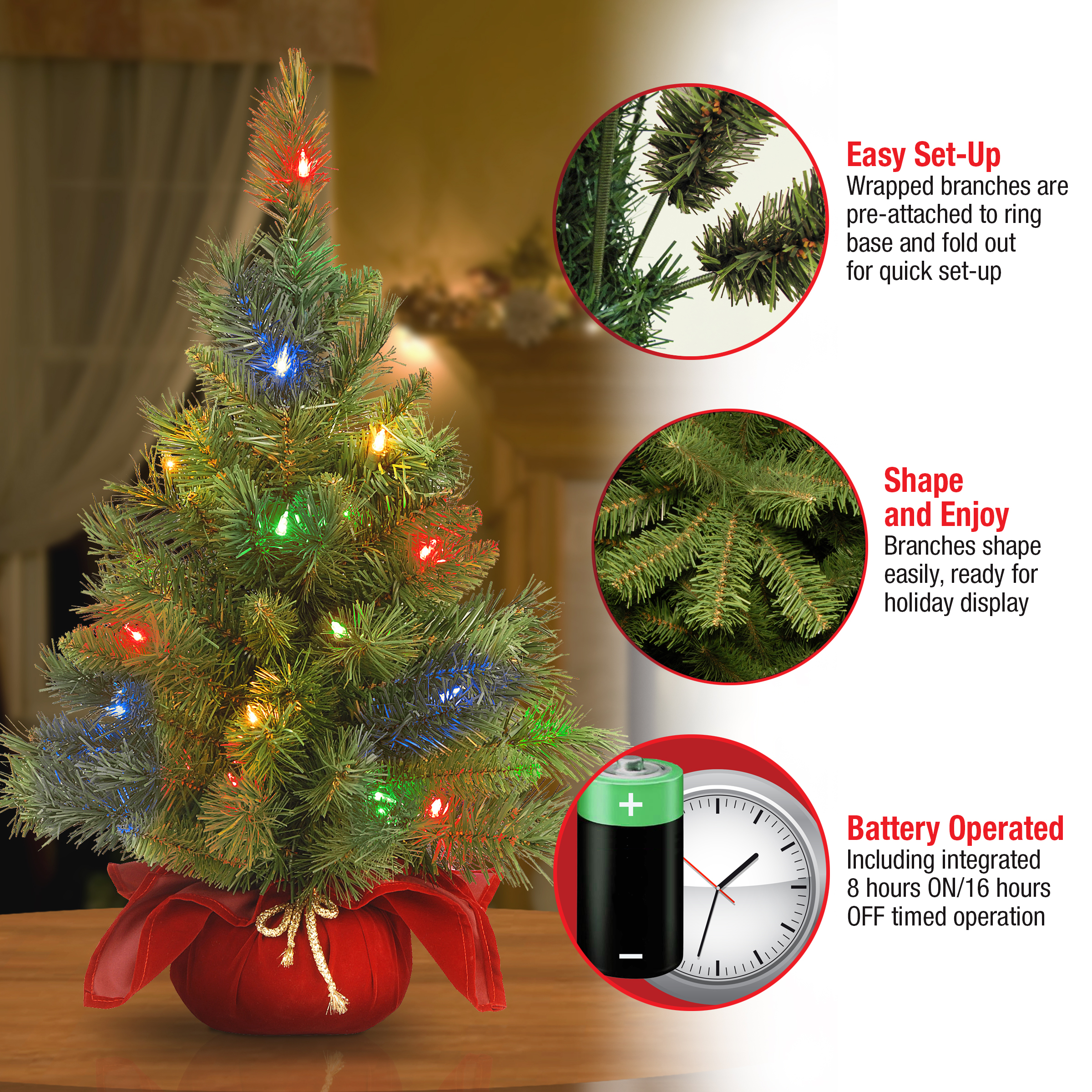 24" Majestic Fir Tree with Battery Operated Multicolor LED Lights - image 5 of 5