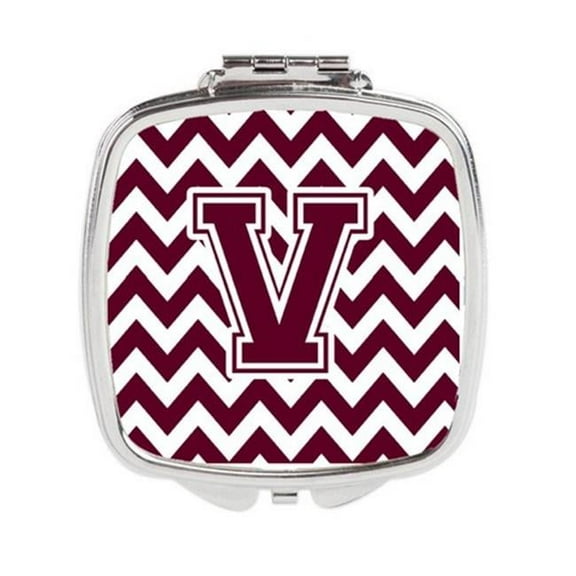 Carolines Treasures  Letter V Chevron Maroon & White Compact Mirror - 3 x 0.3 x 2.75 in.