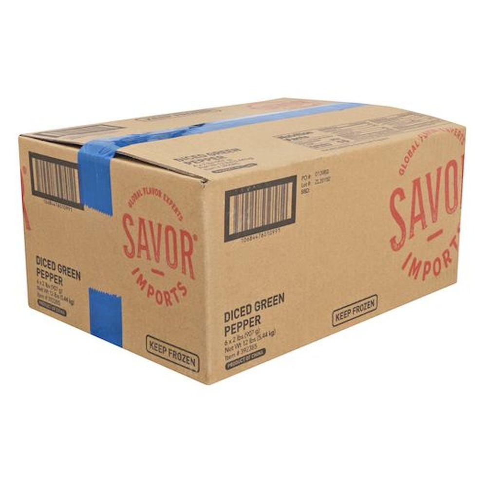 Savor Imports Vegetable Diced Green Pepper 3/8" Individually Quick Frozen 2 lbs (PACK OF 6)