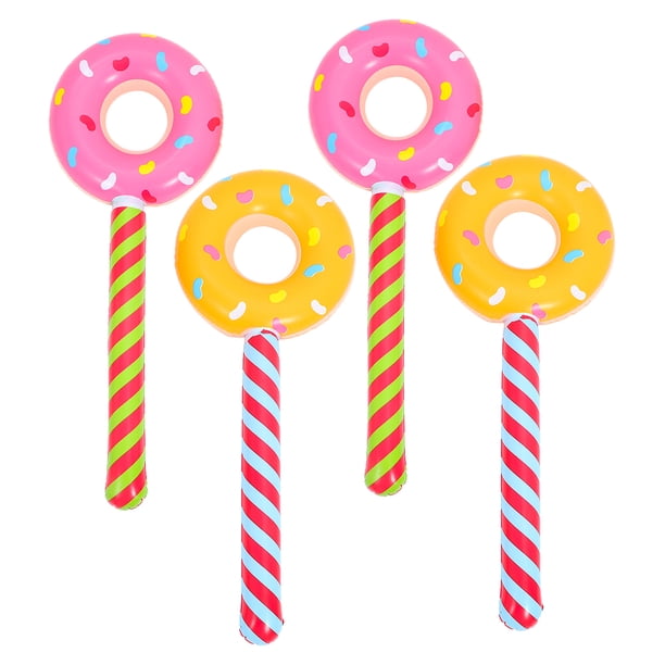 KAKOWELY 4 globos inflables de PVC con forma de dona para decoración de fiestas de cumpleaños infantiles, temática de Candyland, para uso en interiores y exteriores.