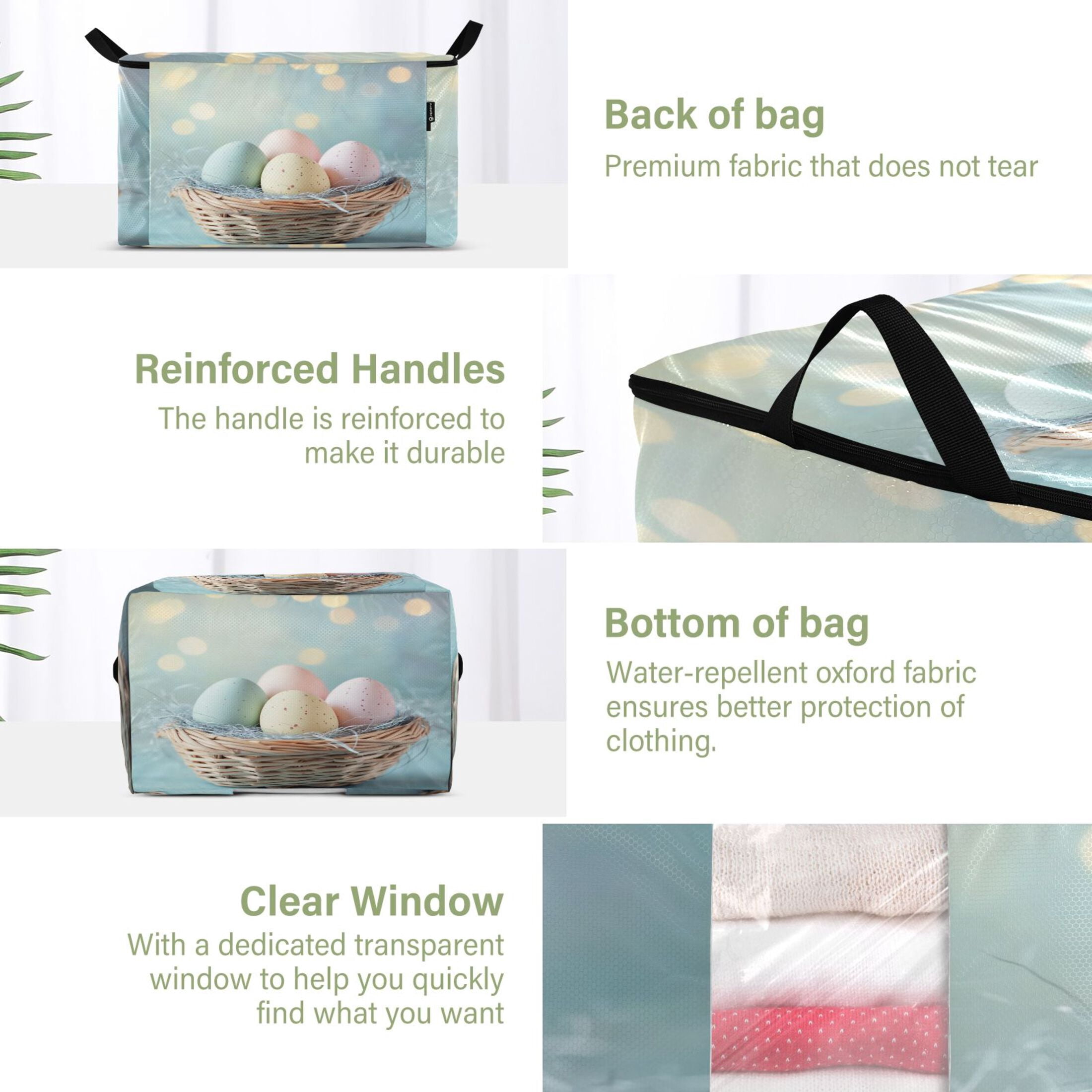 Foldable Clothes Storage Bags Clothes Organizer Bin with Clear Windows for Clothes Bedding Easter Basket with Eggs
