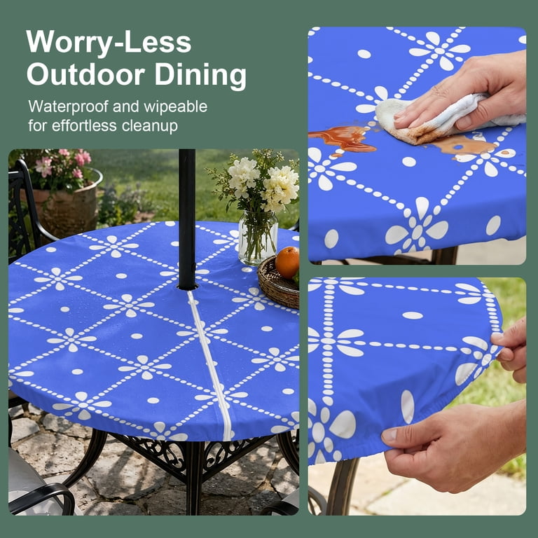 54 round patio table cover with umbrella hole flowers Outdoor Tablecloth and Zipper Summer Beach Tablecloths Inch Waterproof Cloths Starfish Shell Tropical Plants Table Cloth for Outdoor Tables BBQS Party: Home & our collection is designed to enhance your outdoor experience Outdoor Tablecloth with Umbrella Hole