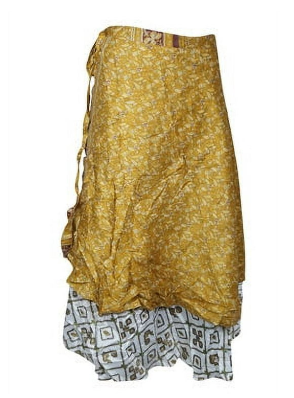Mogul Womens Wrap Skirt Golden Floral Print Skirt One size