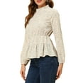thumbnail image 4 of INSPIRE CHIC Women's Casual Long Sleeve Ruffle Neck Floral Mock Collar Peplum Top S White, 4 of 6