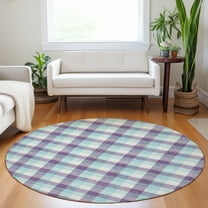 Addison Rugs Chantille Indoor/Outdoor Transitional Plaid Purple Washable Round Rug, 8' x 8'