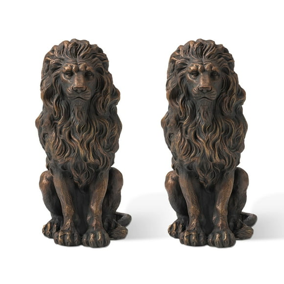 Glitzhome Ensemble de Deux Lions Assis, Statue Extérieure, Bronze