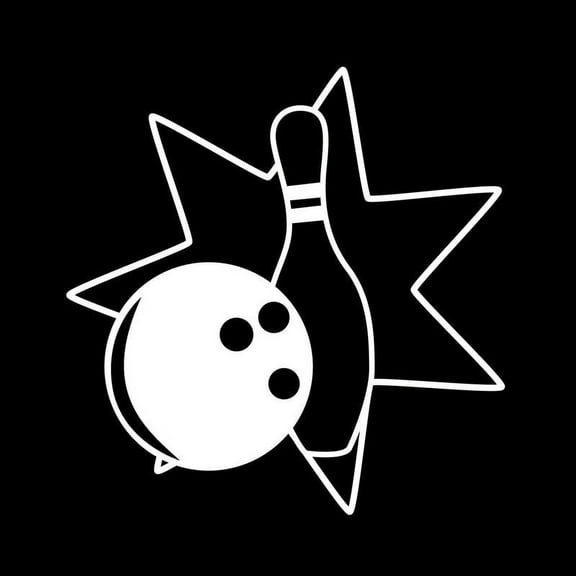 Bowling Ball Hitting Pin Star Decal Sticker | 5.5-Inches By 5.4-Inches | White Vinyl