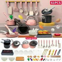 61Pcs Kids Kitchen Toys Accessories Set Mini Toddler Play Pretend BBQ Cooking Playset with Play Pots and Pans, Toy Vegetables, Utensils Cookware Toys, Cut Play Food Set for Girls Boys