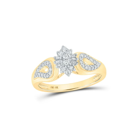 10kt Yellow Gold Womens Round Diamond Cluster Ring 1/4 Cttw