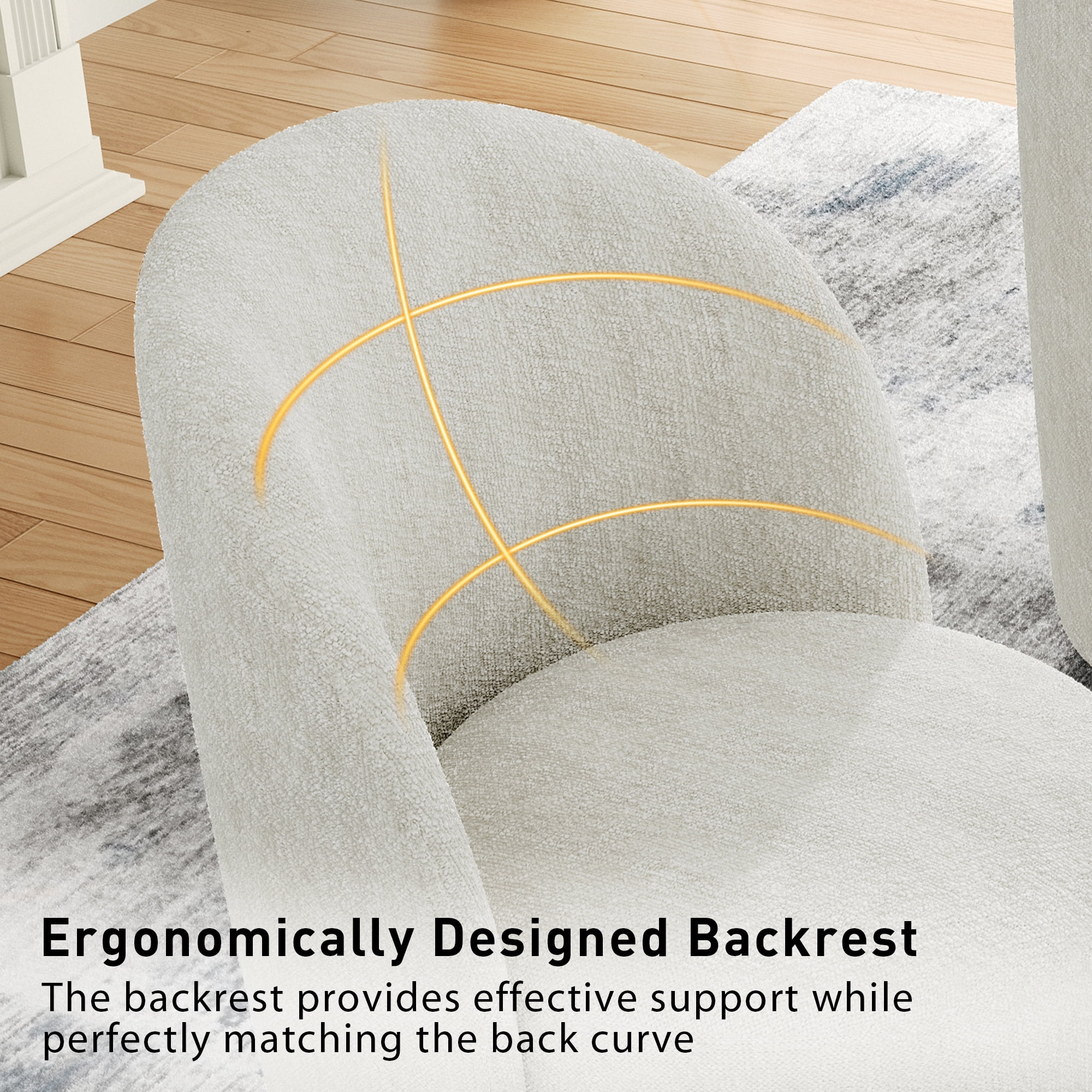 DREAMSIDEA Swivel Dining Chair, Upholstered Barrel Accent Chair for Dining Room & Kitchen Chairs, Morden Round Vanity Chair for Living Room&Bedroom,Set of 2,Chenille-Light Sand