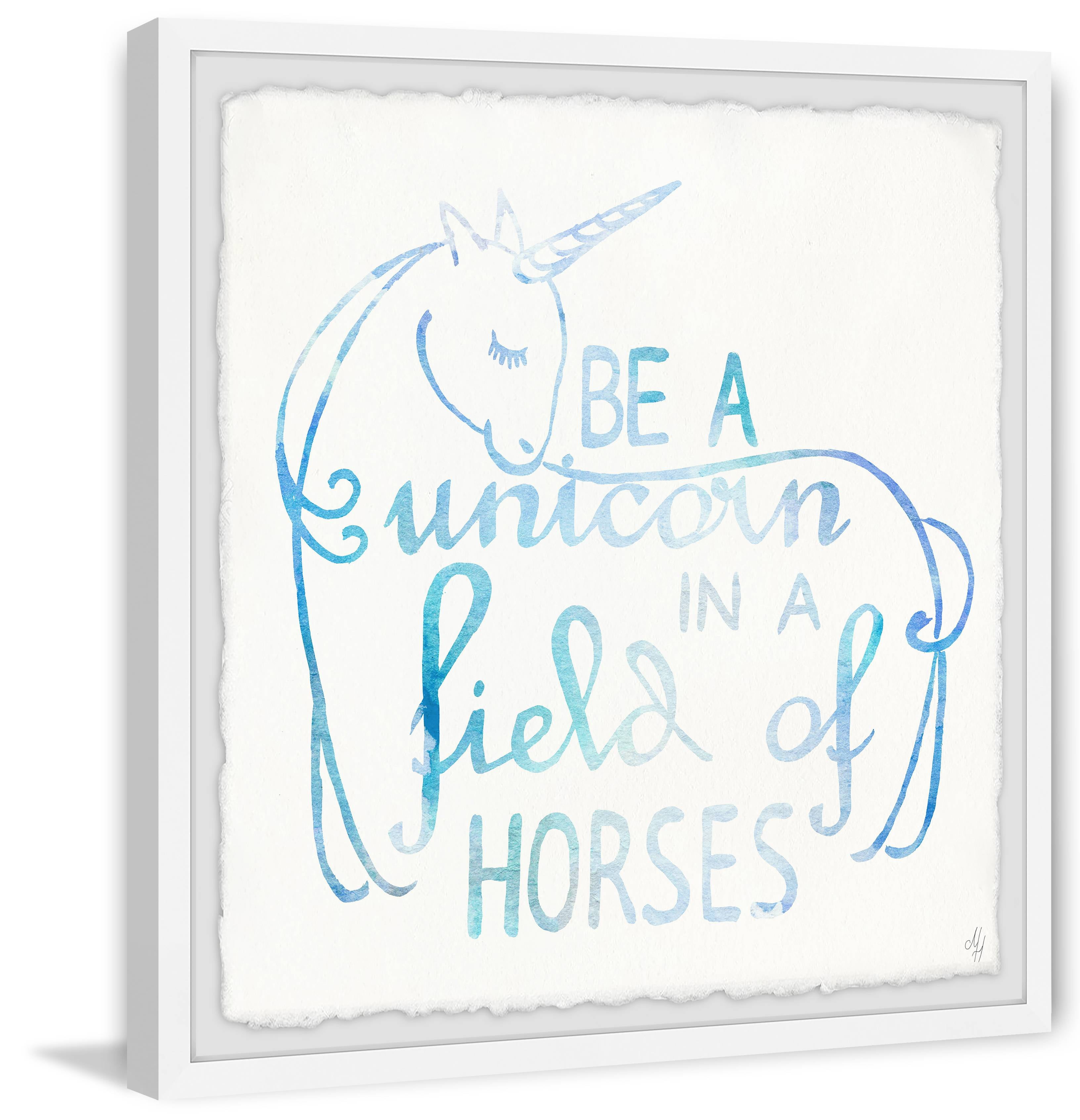Marmont Hill Blue Unicorn in a Field of Horses Framed Wall Art