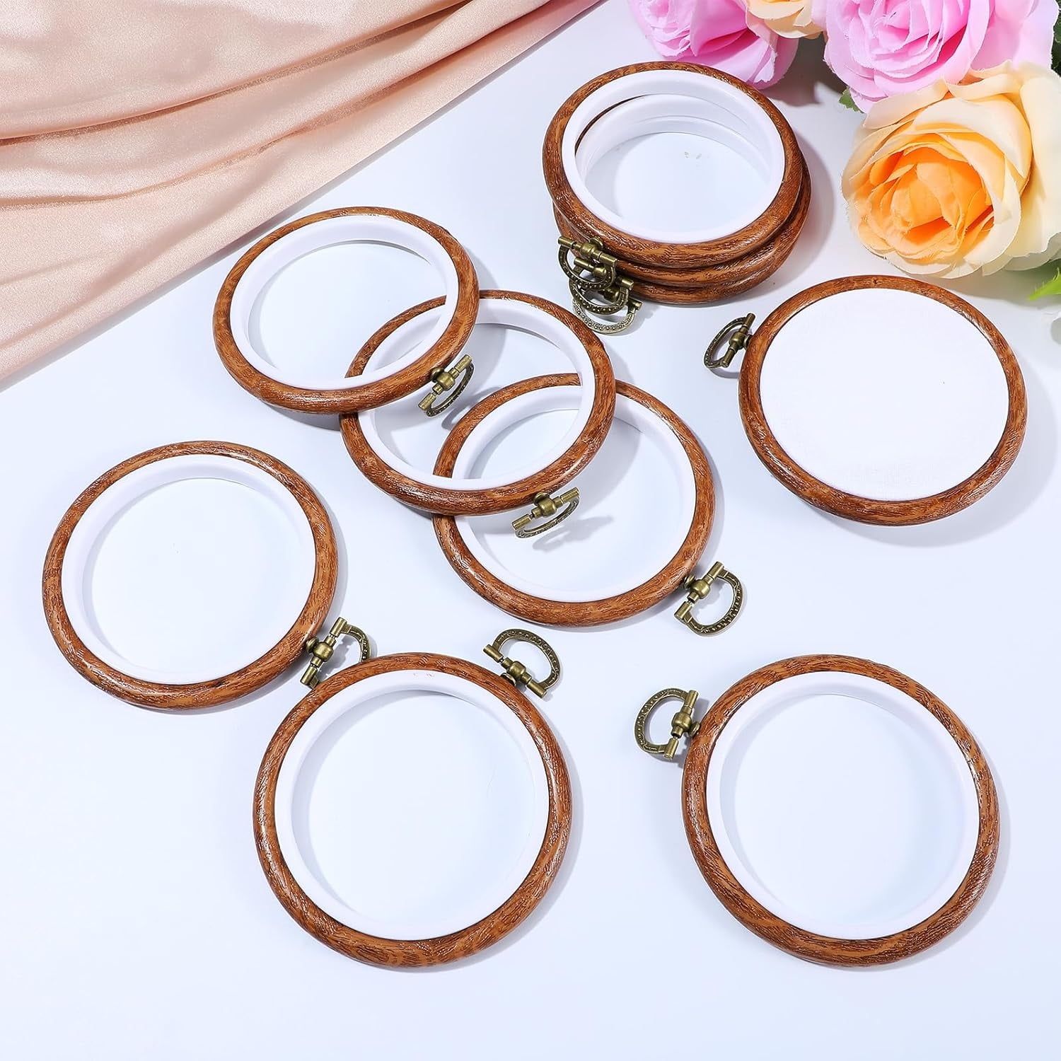 Topboutique Embroidery Hoop Ring 10 Pcs Round Cross Stitch Hoop Imitated Wood Display Circle Frames for Art Craft Sewing Embroidery DIY Ornaments Decoration,4 inch